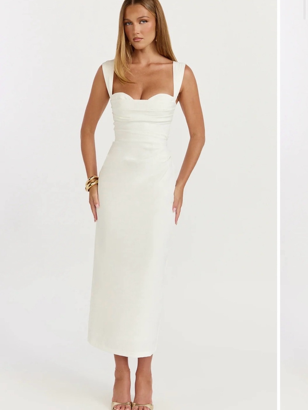 Showpo Cream Square-Neck Midi Dress